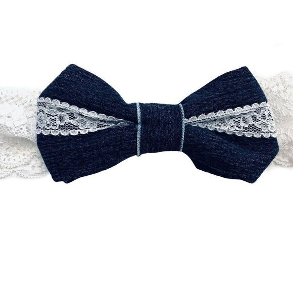 DENIM Bow and Lace Headband - Picture 2 of 4